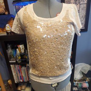 J. Crew Short Sleeve Sequined Silk Blouse Sz XS In Cream